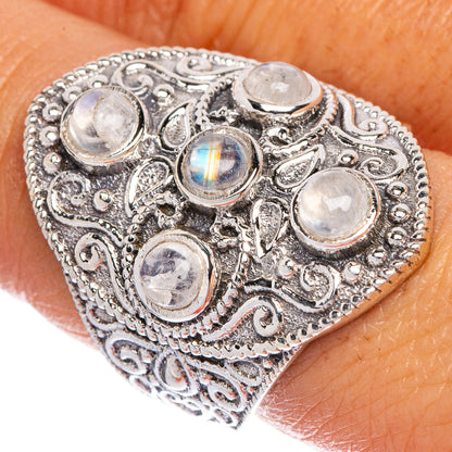 Large Rainbow Moonstone Ring Size 8 (925 Sterling Silver) R1136