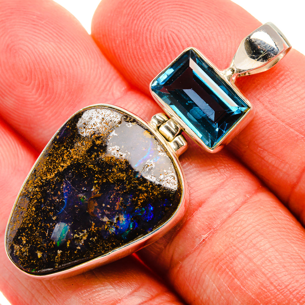 Boulder Opal, Blue Quartz Pendant 1 7/8" (925 Sterling Silver) PD38236