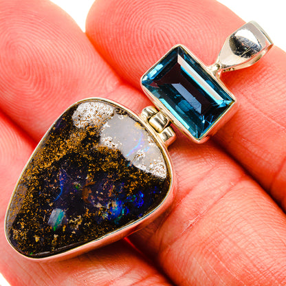 Boulder Opal, Blue Quartz Pendant 1 7/8" (925 Sterling Silver) PD38236