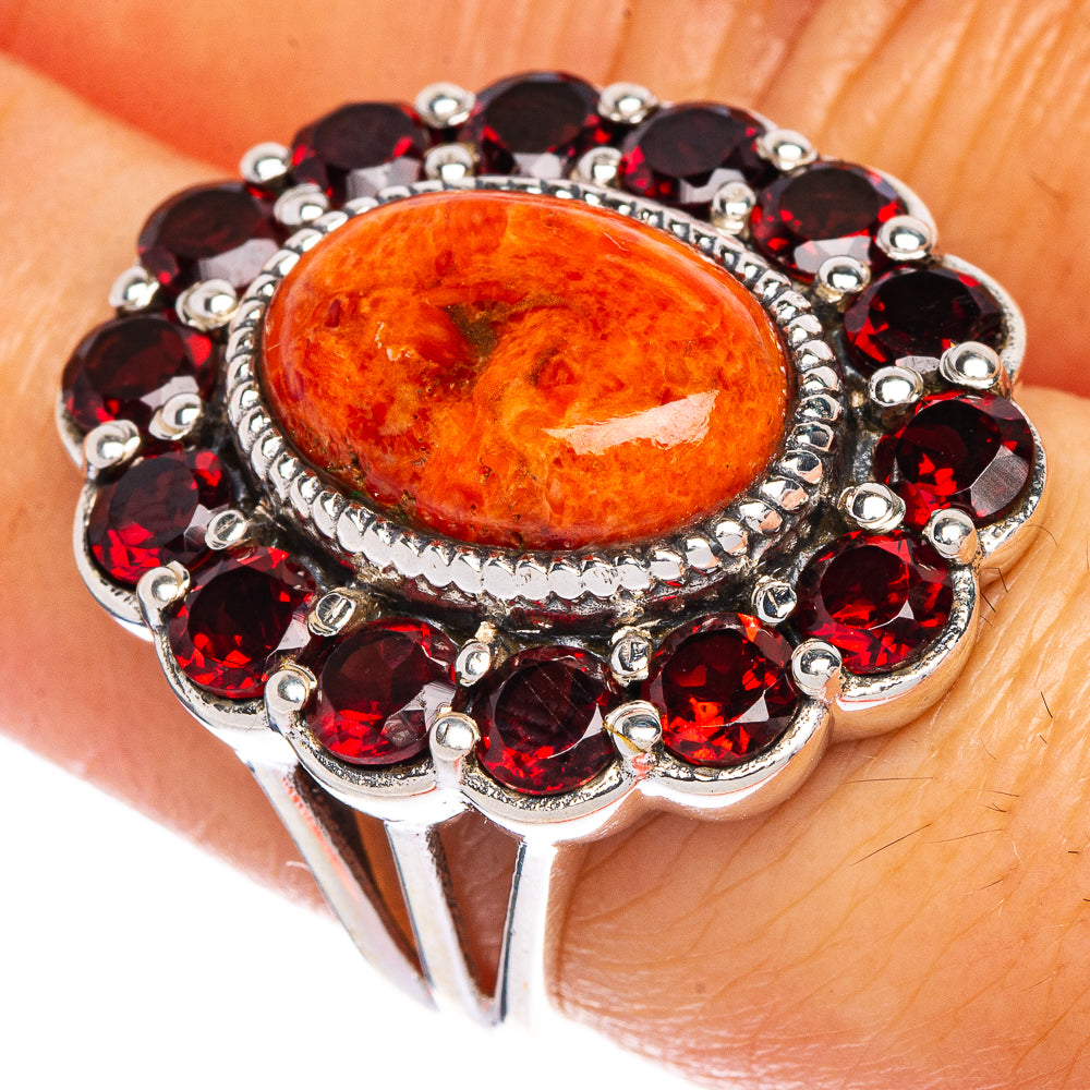 Large Sponge Coral, Garnet Ring Size 6.75 (925 Sterling Silver) R147180