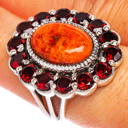 Large Sponge Coral, Garnet Ring Size 6.75 (925 Sterling Silver) R147180
