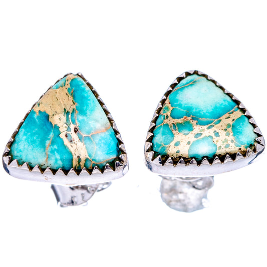 Sterling silver triangle earrings with turquoise-blue jasper stone and zigzag bezel