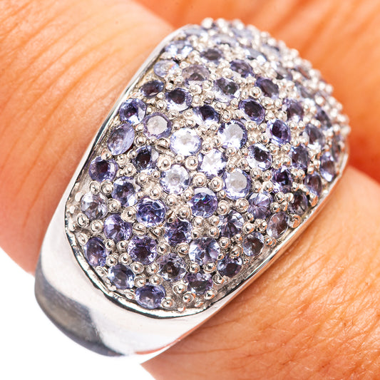 Sterling silver tanzanite ring with blue gemstone cluster on top band