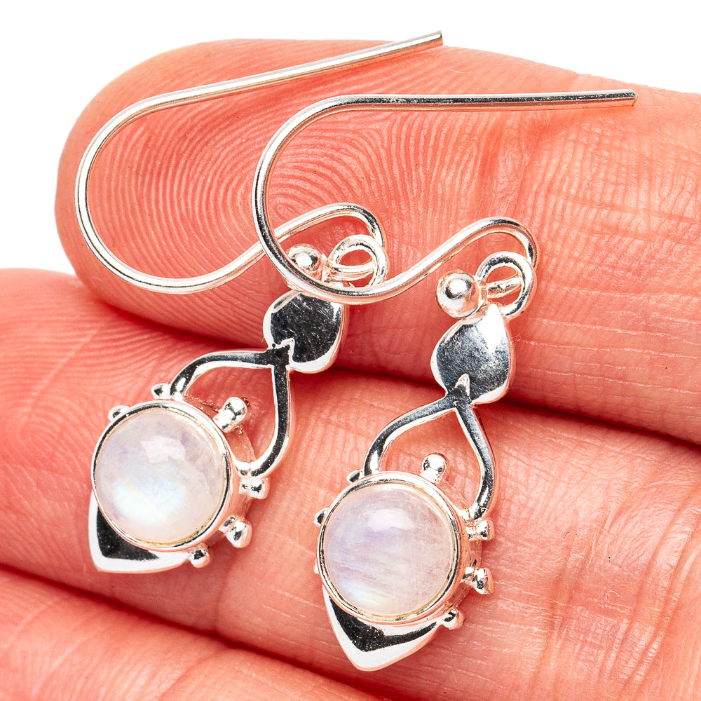 Dainty Rainbow Moonstone Earrings 1 3/8" (925 Sterling Silver) E2830