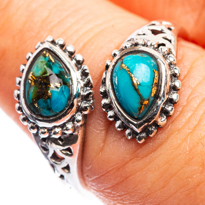 925 sterling silver turquoise oval cabochon dainty ring with ornate bezel and beadwork