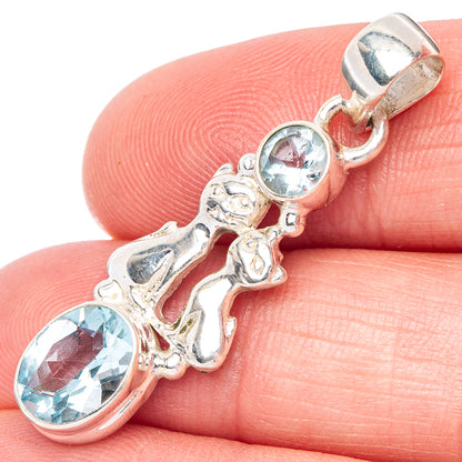 Blue Topaz Cats Pendant 1 1/2" (925 Sterling Silver) P41032