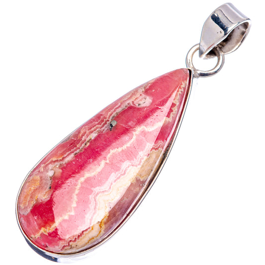 Rhodochrosite teardrop pendant with polished .925 sterling silver bail, pink-red bands