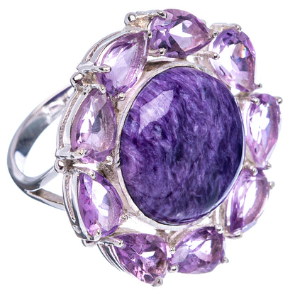 Signature Charoite, Amethyst Ring Size 8.5 (.925 Sterling Silver)