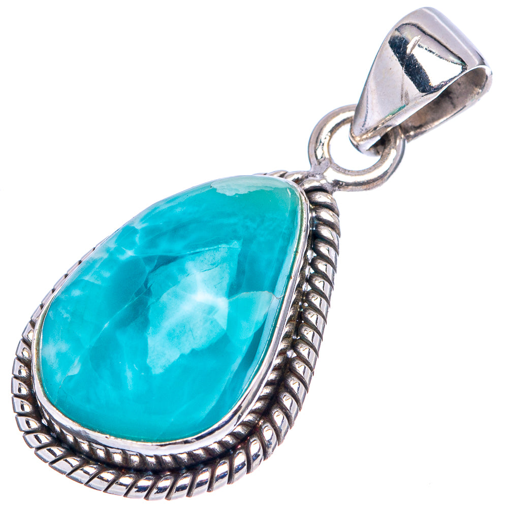 Rare larimar pendant in .925 sterling silver with teal teardrop cabochon and bail