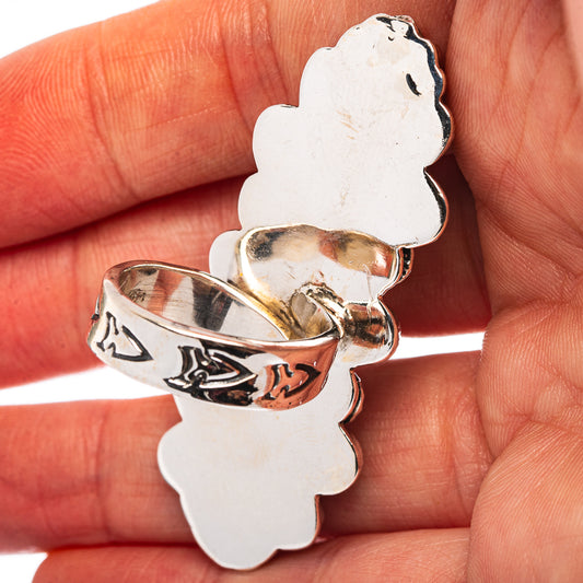 Exclusive Southwestern Style White Buffalo Turquoise Ring Size 7 Adjustable (.925 Sterling Silver)