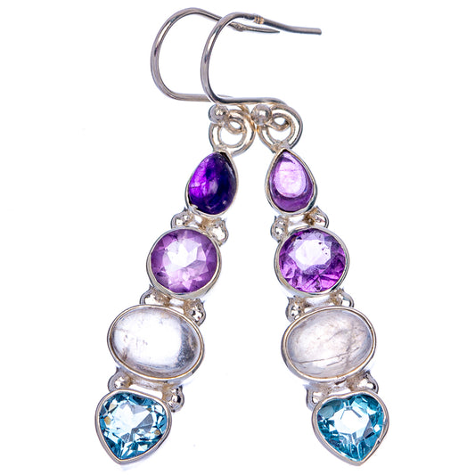 Rainbow Moonstone, Amethyst, Blue Topaz Earrings 1 7/8" (925 Sterling Silver) E433091