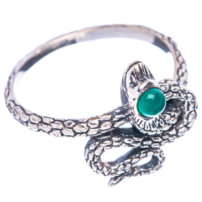Sterling silver snake ring, coiled design with green oval onyx cabochon