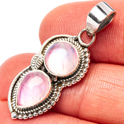 Pink Moonstone Pendant 1 3/8" (.925 Sterling Silver)
