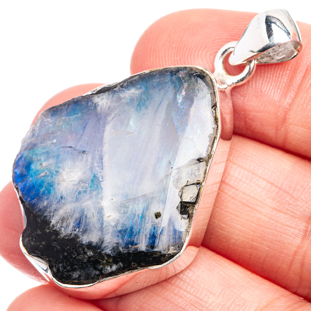 Raw Rainbow Moonstone Pendant 1 5/8" (925 Sterling Silver) P38990