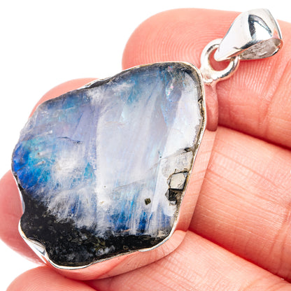 Raw Rainbow Moonstone Pendant 1 5/8" (925 Sterling Silver) P38990