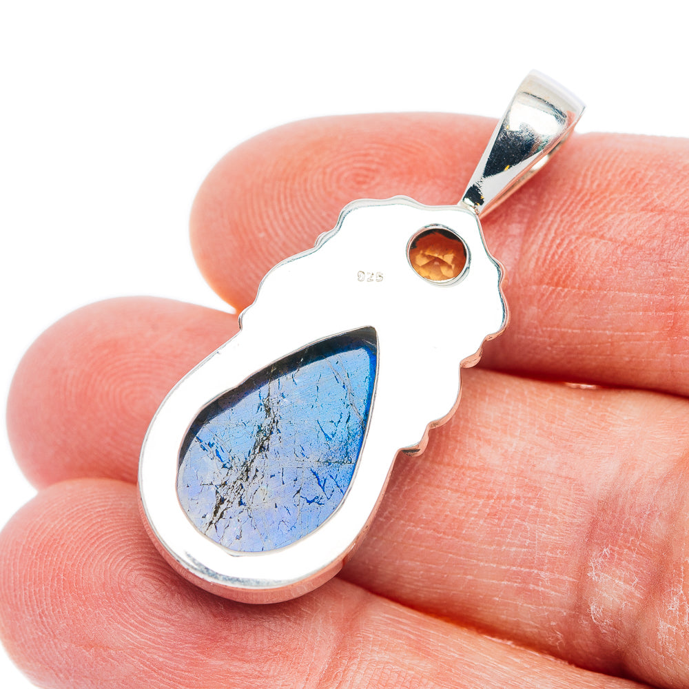 Premium Labradorite, Citrine Pendant 1 5/8" (.925 Sterling Silver)