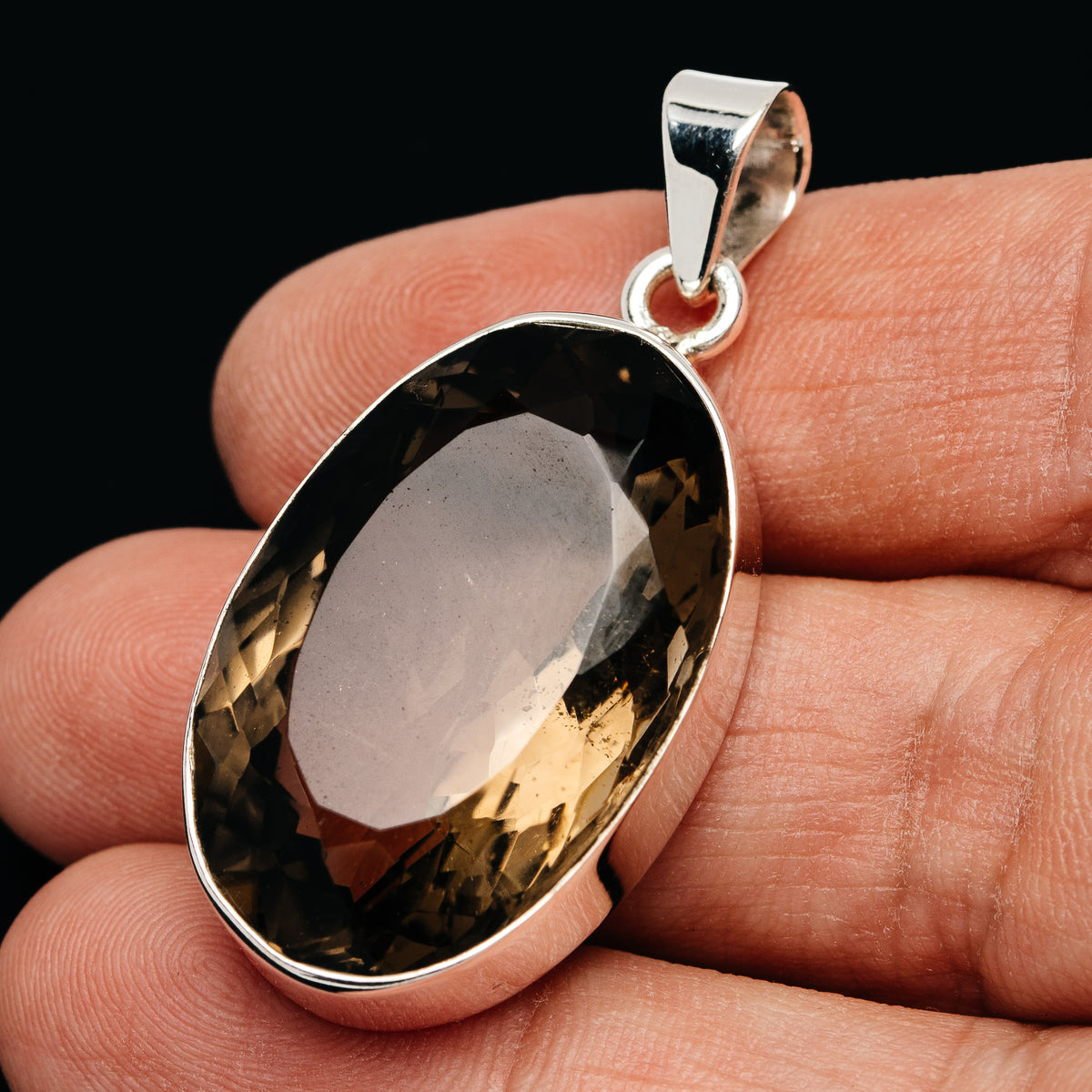 Premium 48ct Faceted Smoky Quartz Pendant 1 3/4" (.925 Sterling Silver)