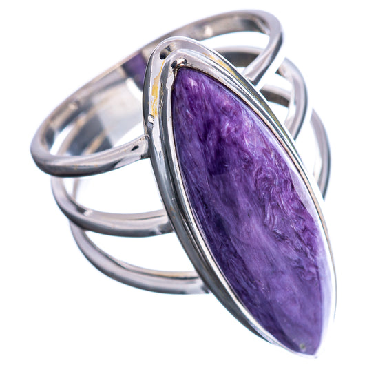 Size 7 charoite ring, .925 sterling silver band with marquise oval purple stone