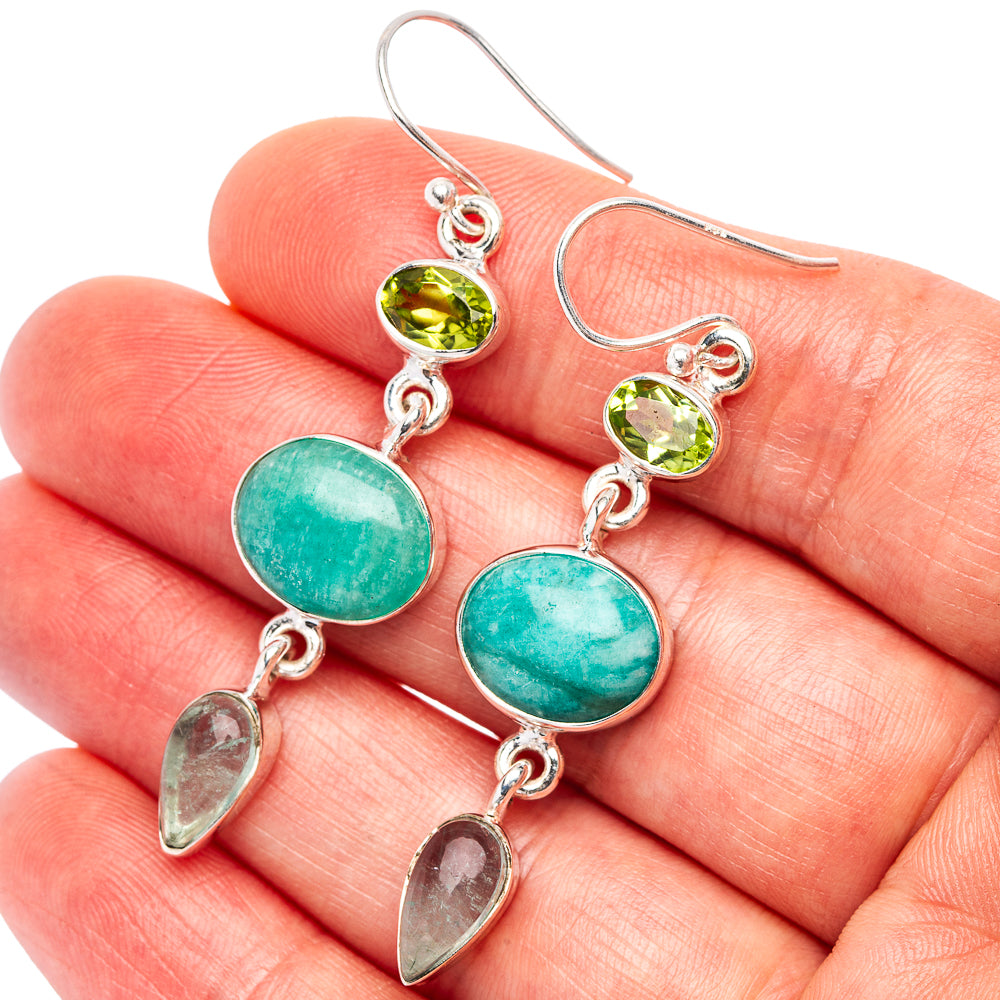 Premium Amazonite, Aquamarine, Peridot Earrings 2 1/8" (.925 Sterling Silver)