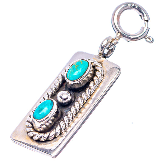 Sterling silver turquoise rectangle pendant on round split ring with ornate rope and bead design