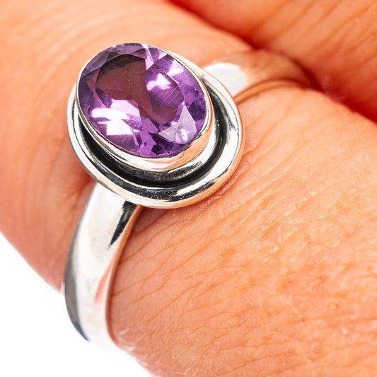 Amethyst gemstone ring in .925 sterling silver with oval purple stone, size 8
