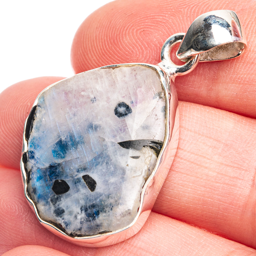 Raw Rainbow Moonstone Pendant 1 3/8" (925 Sterling Silver) P39335