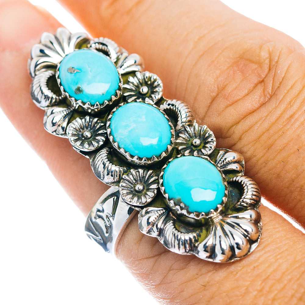 Exclusive Southwestern Style Campitos Turquoise Ring Size 7 Adjustable (.925 Sterling Silver)