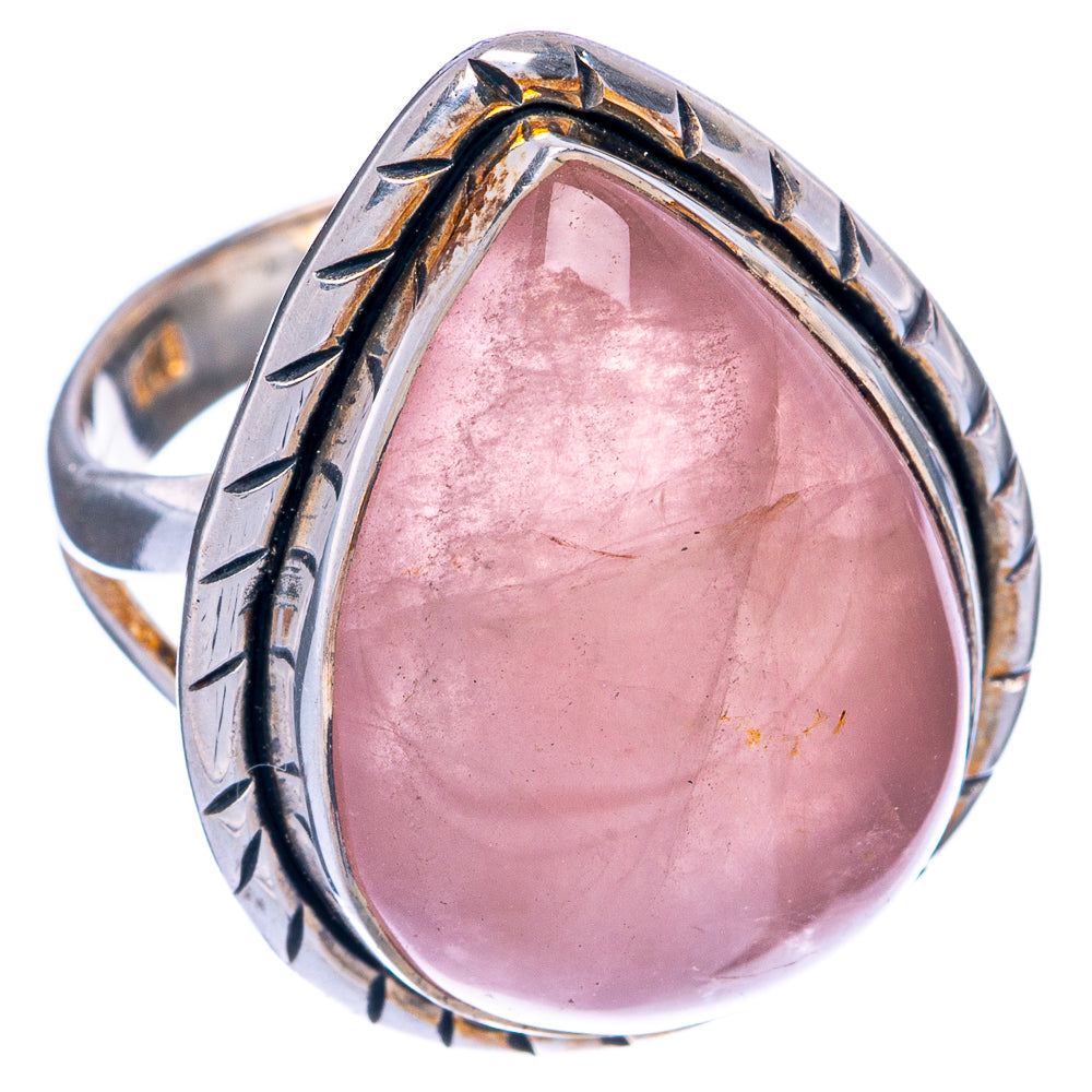 Rose quartz oval statement ring in 925 sterling silver with textured raised band