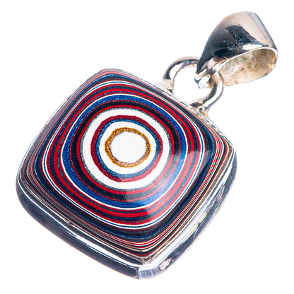 Sterling silver pendant with rectangular face, spiral striped stone and top bail
