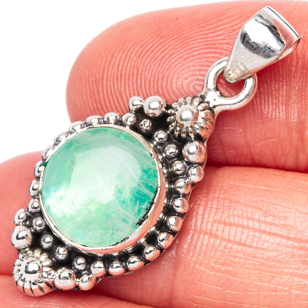 Green Moonstone Pendant 1 3/8" (925 Sterling Silver) P42401