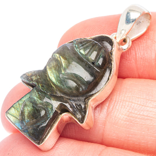 Carved Labradorite Kid Pendant 1 3/8" (925 Sterling Silver) P44313