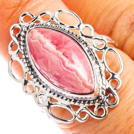 925 sterling silver oval ring with pink veined stone and ornate openwork band