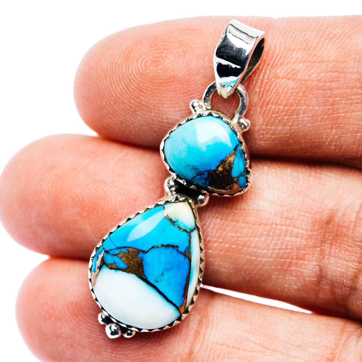 Ice Blue Dahlia Turquoise Pendant 1 5/8" (.925 Sterling Silver)