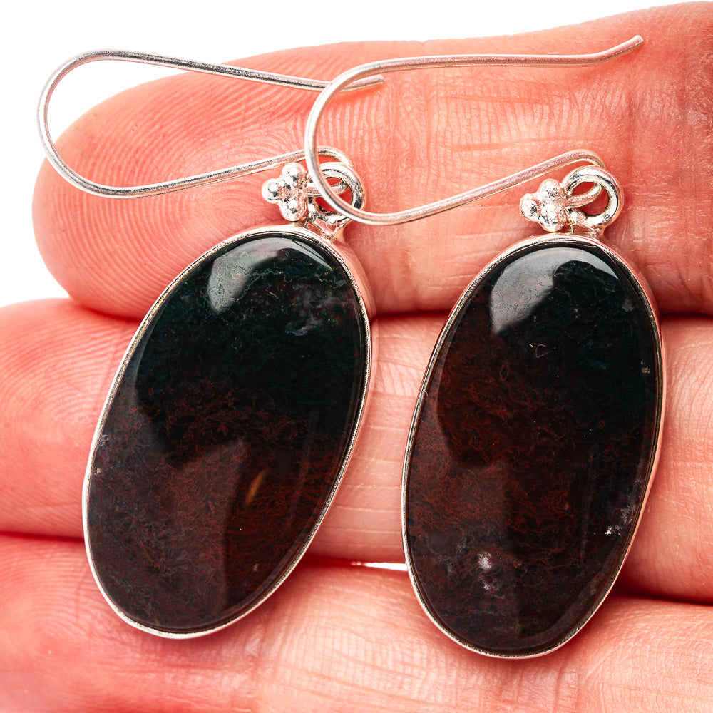 Premium Red Moss Agate Earrings 1 7/8" (.925 Sterling Silver)
