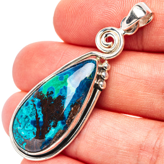 Shattuckite pendant in .925 sterling silver with oval teardrop blue gemstone