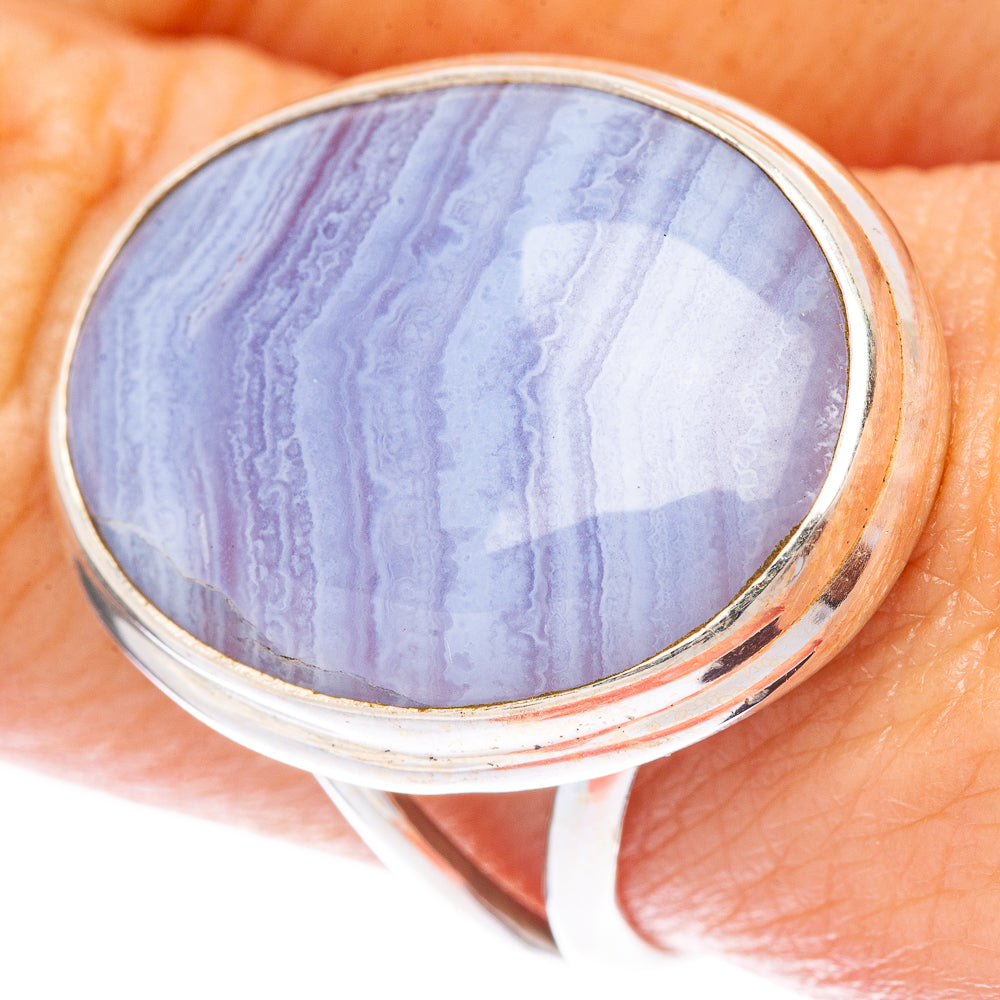 Blue Lace Agate Ring Size 9 (925 Sterling Silver) R1671