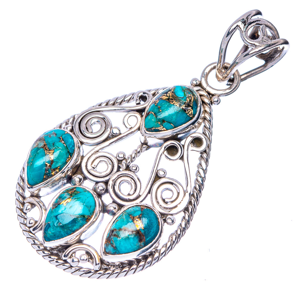 Blue Copper Composite Turquoise Pendant 1 5/8" (925 Sterling Silver) P41066