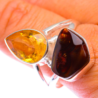 Large Mexican Fire Agate, Citrine Ring Size 10.75 (925 Sterling Silver) RING140069