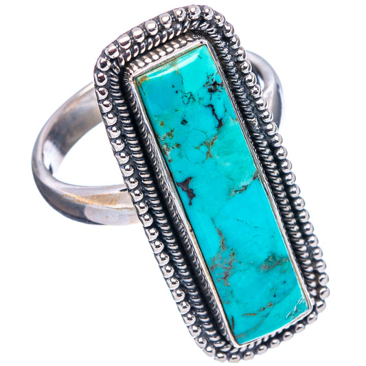 Turquoise rectangular .925 sterling silver ring with detailed bezel and bead trim