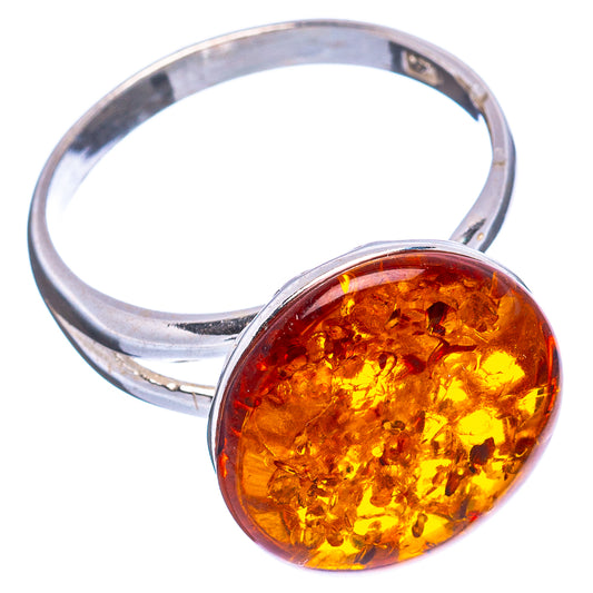 Round amber centerpiece sterling silver adjustable ring with openwork setting