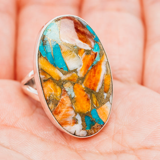 Premium Spiny Oyster Turquoise Ring Size 8.75 (.925 Sterling Silver)