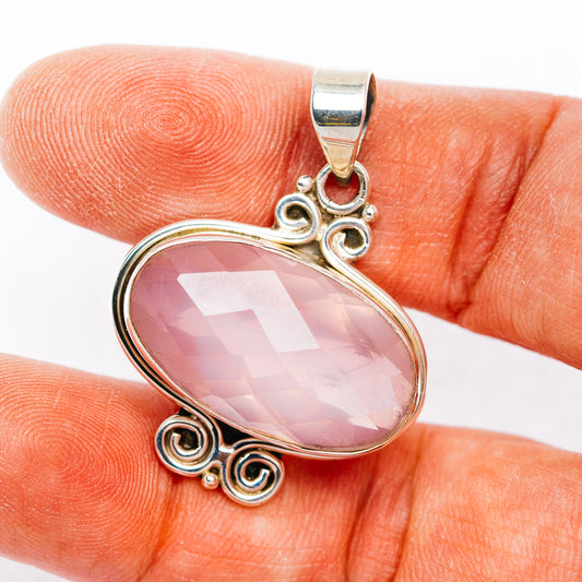 Premium Rose Quartz Pendant 1 3/8" (.925 Sterling Silver)