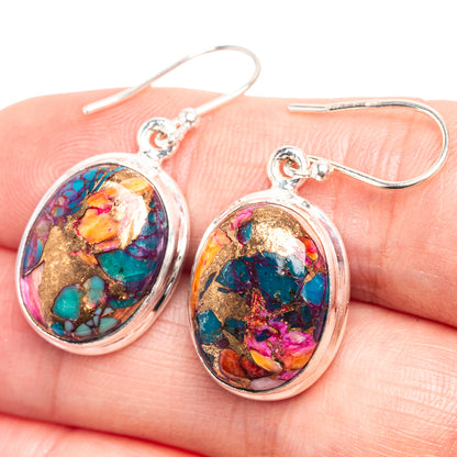 Kingman Pink Dahlia Turquoise Earrings 1 3/8" (925 Sterling Silver) E432574