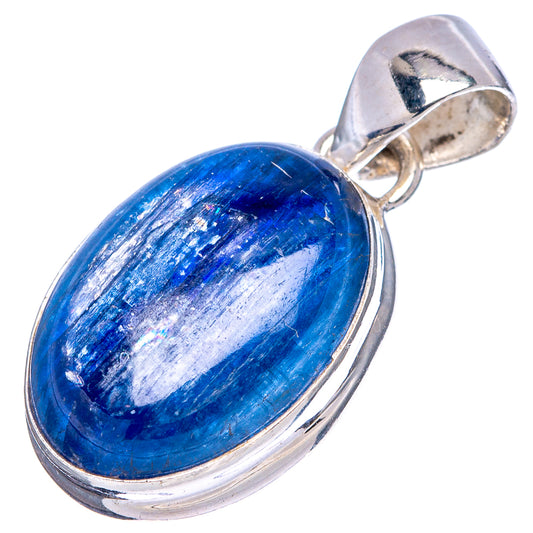 Oval blue kyanite pendant with .925 sterling silver bezel and top bail, polished finish