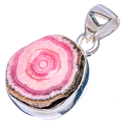 Sterling silver rhodochrosite pendant with faceted pink stone slice and loop bail