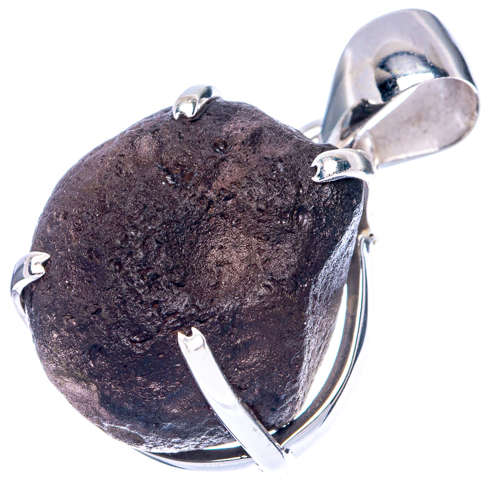 925 sterling silver pendant with black raw stone and curved open bail, angled view