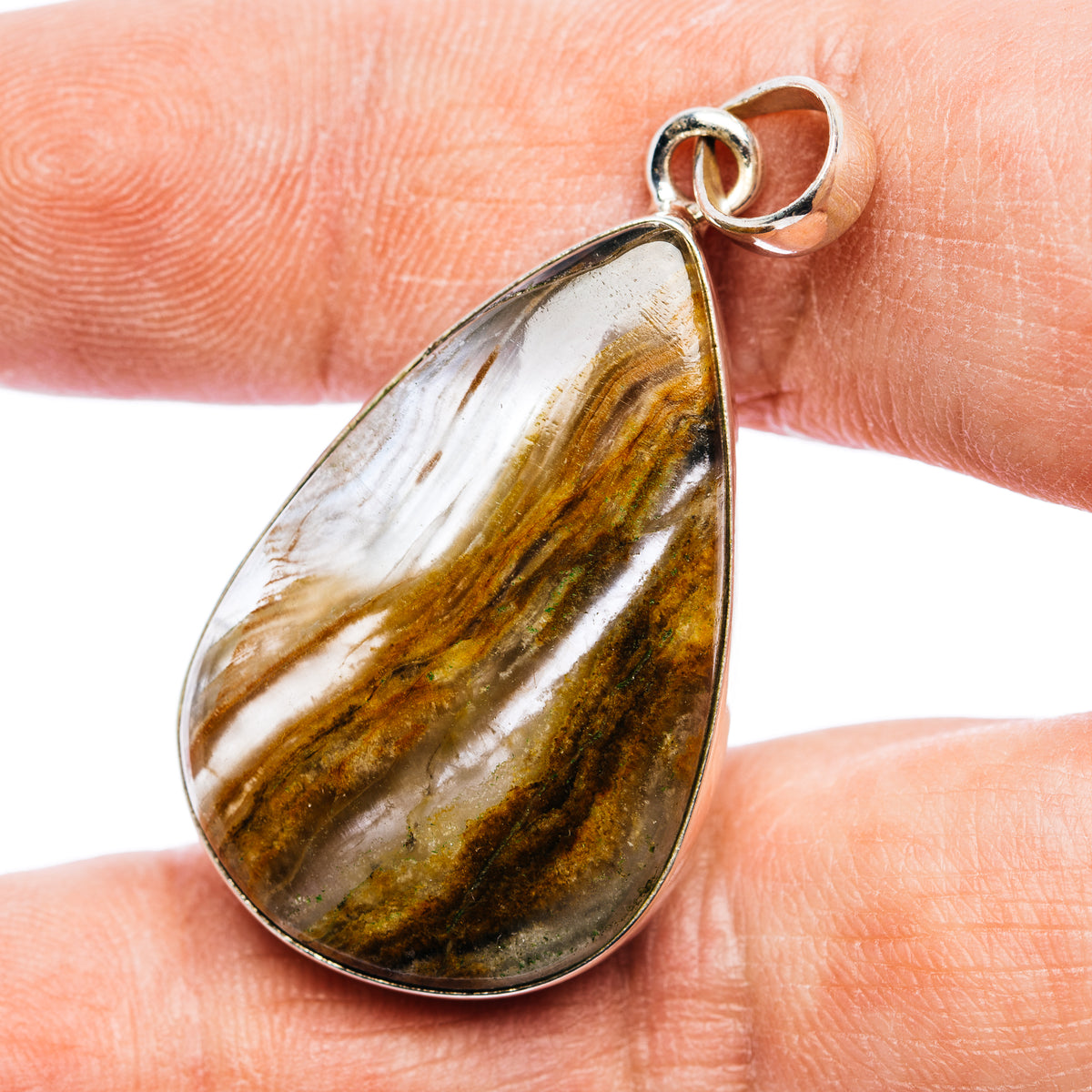 Rare Aquatine Lemurian Calcite Pendant 1 3/4" (.925 Sterling Silver)