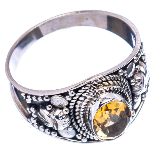 Sterling silver citrine ring, ornate band with oval citrine gemstone, size 9