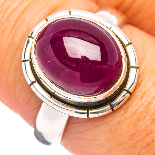 Burmese ruby cabochon ring, size 8, .925 sterling silver with bezel setting