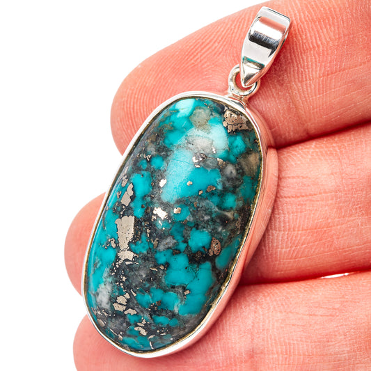Premium Persian Turquoise Pendant 1 5/8" (.925 Sterling Silver)